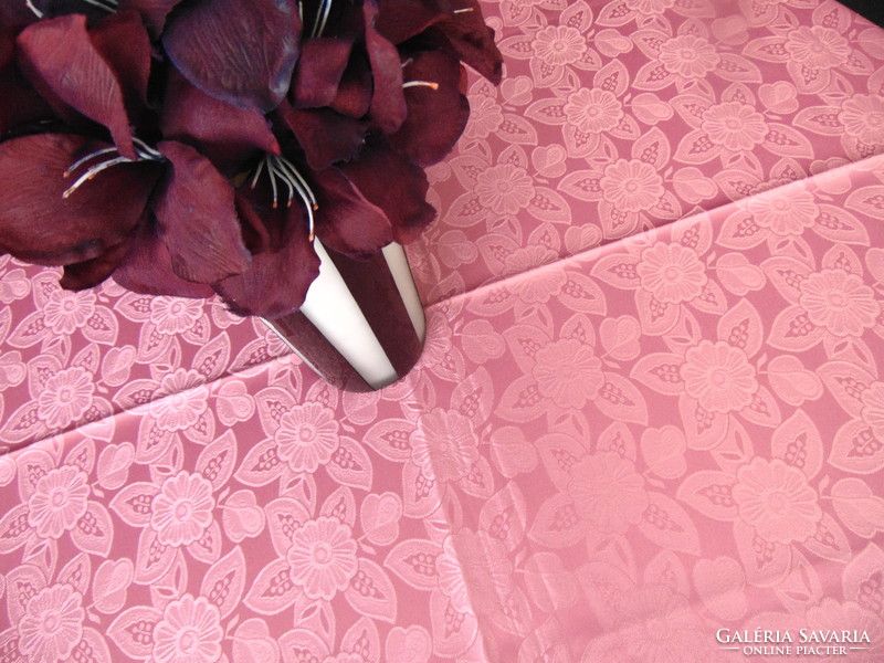 Csodaszép nagyméretű ovális selyemdamaszt asztalterítő / mályva rózsaszín