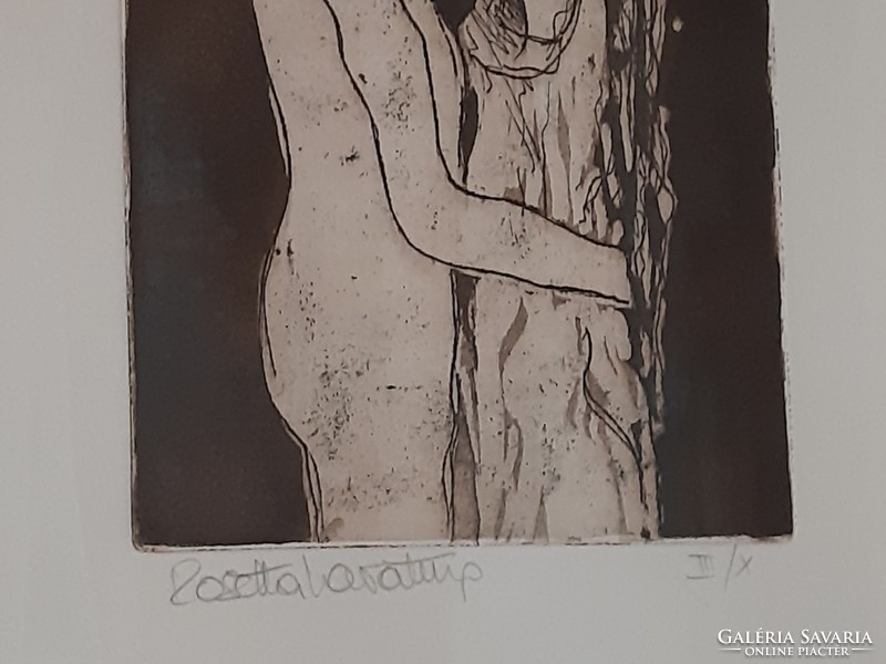 Love. Etching of a beautiful loving couple in a stylish frame by the Italian artist Rosetta Lavattup