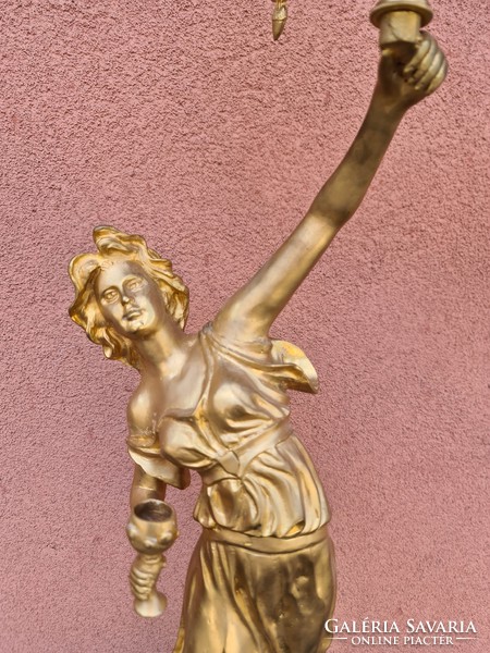 Nő alakos tűziaranyozott bronz gyertyatartópár