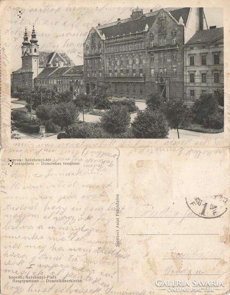 Sopron Széchenyi tér Postapalota Domonkos templom kb1930 RK Magyar Hungary
