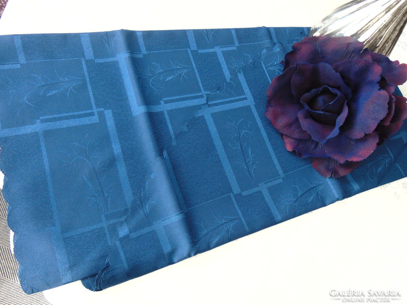 Dark royal blue elegant silk damask tablecloth 158 x 222 cm oval!