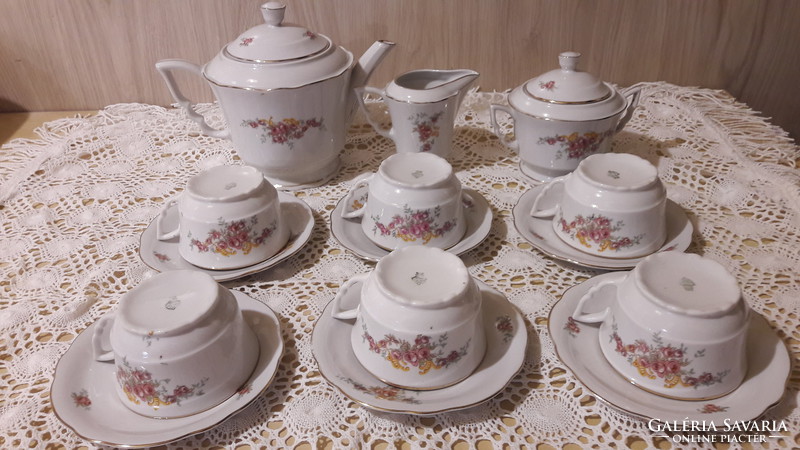 Zsolnay, beautiful flower pattern, antique, elf ears, tea or cappuccino set