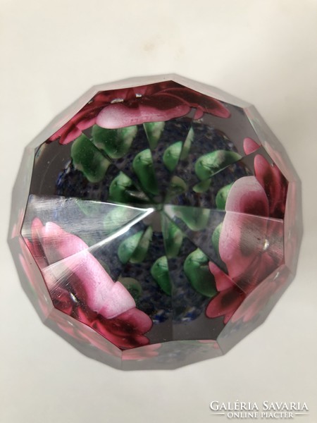 Gigantic faceted rose glass leaf weight