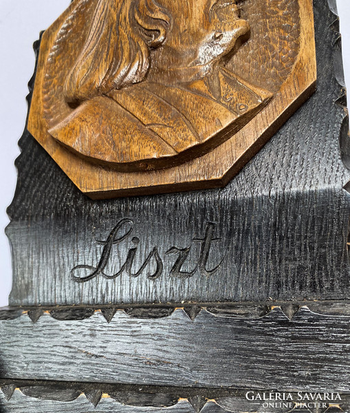 Liszt Ferenc, carved folk wooden plaque.