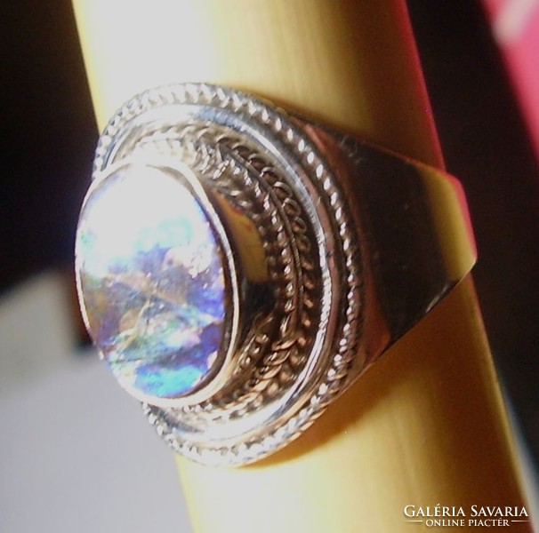 925 ezüst gyűrű 18,3/57,5 mm, Ammolit kővel