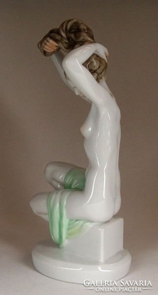 1F597 Nagy méretű Herendi fürőző női akt Lux Elek 37.5 cm