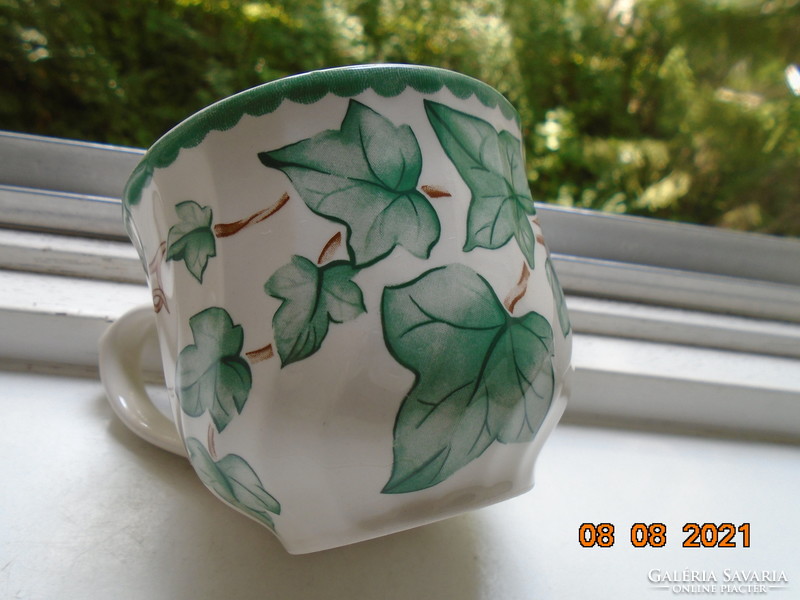 Ribbed English tea cup with an ivy leaf pattern