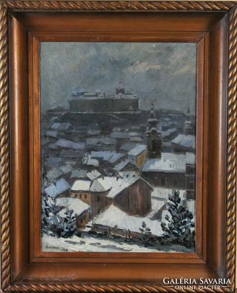 Conrad Gyulanak tulajdonítva (Budapest, 1877-1959): Kilátás a budai várra és a Tabánra télen, 1928