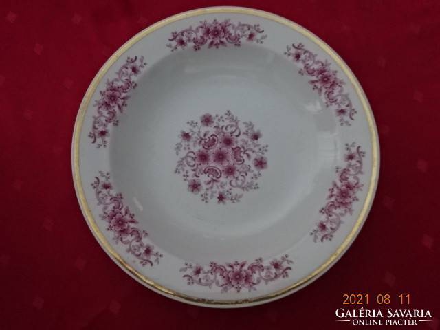 Alföldi porcelán, hat darab rózsaszín virágos mélytányér, átmérője 23 cm. Vanneki!
