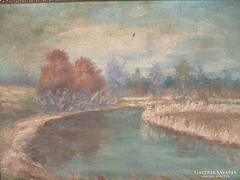 1697 Jelzett antik olajvászon folyóparti táj
