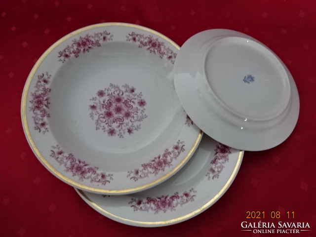Alföld porcelain, six deep plates with pink flowers, diameter 23 cm. He has!
