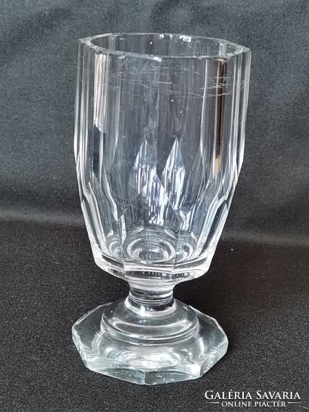 Antique blown biederme incised thick-walled eight-faceted glass glass with a faceted base