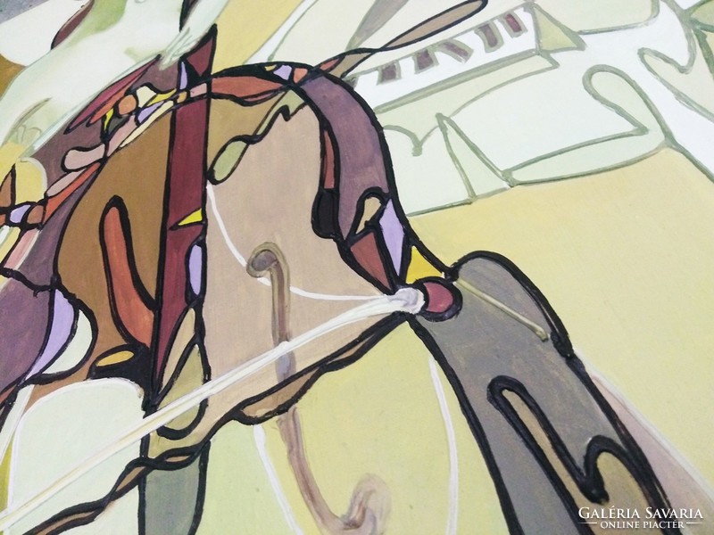 Czinege Zsolt különleges modern olaj-vászon, 'hölgyek és hangszerek' festmény