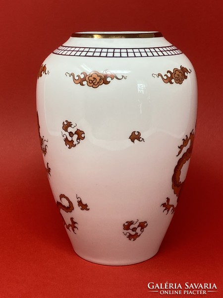 Retro Lichte német porcelán- Keleti stílusú, kínai sárkány mintás nagy méretű váza (18,5cm) - CZ
