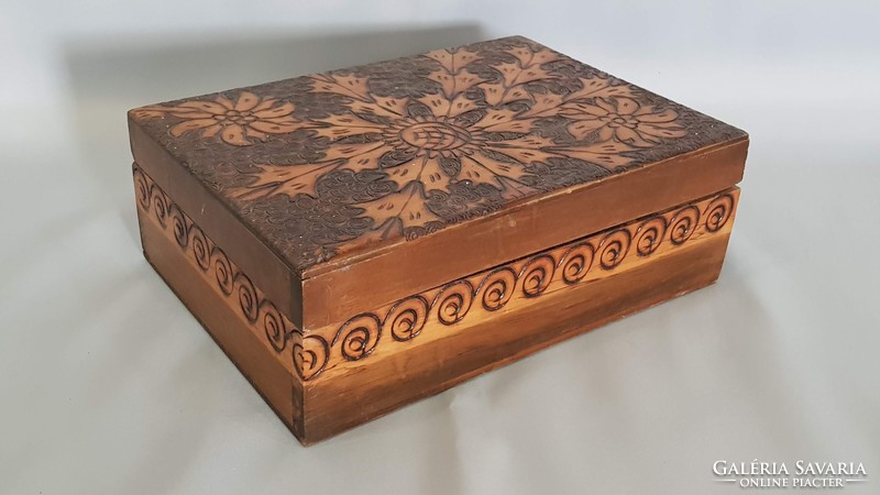 Old wooden carved jewelry box, letter box, cigar box