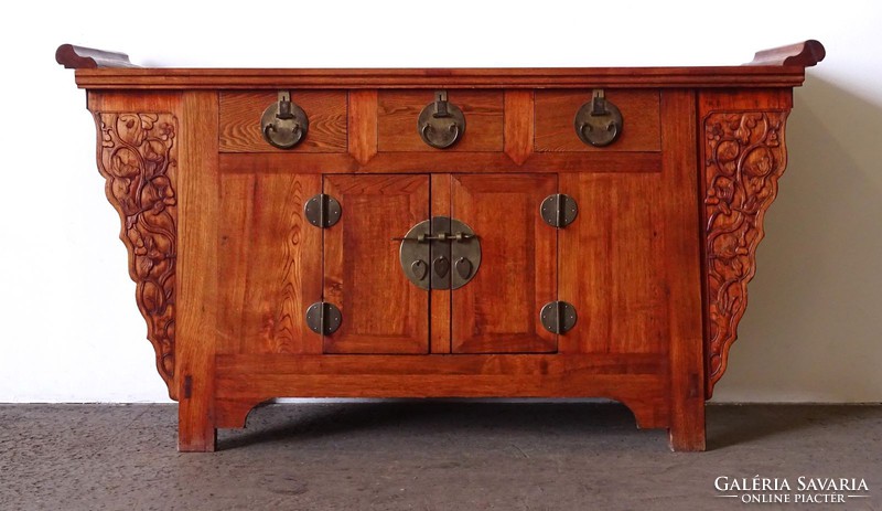 1F738 Gyönyörű keleti orientalista rézveretes keményfa tálaló asztal