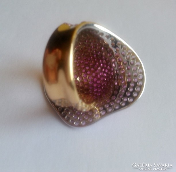 18karátos​ 2 színű arany gyűrű ritkaságnak számító eredeti natúr rózsaszínű zafírokkal  briliánssal