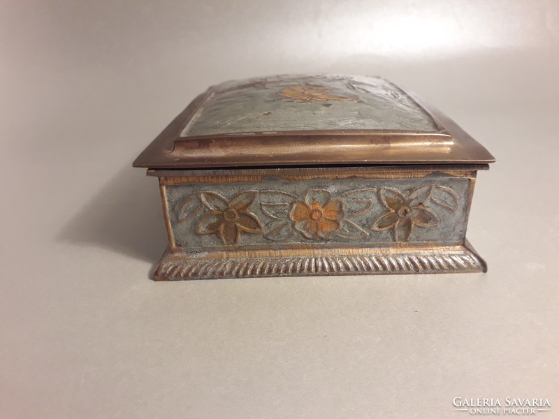 Copper box with enamel painted hand-made flower pattern
