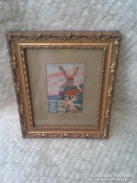 Miniature tapestry, water mill. In a beautiful, gilded frame! I discounted it!