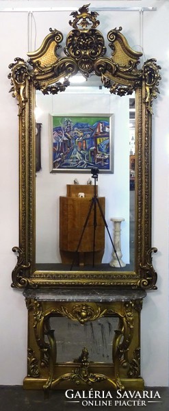 1F414 Hatalmas aranyozott antik tükör konzolasztallal 290 cm