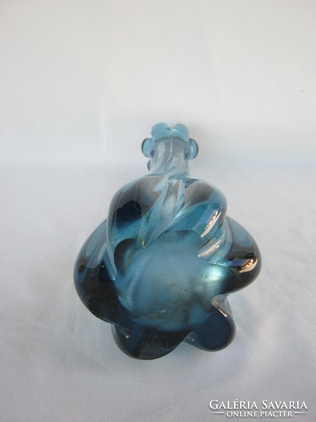 Retro ... Large blue heavy thick glass vase 26 cm