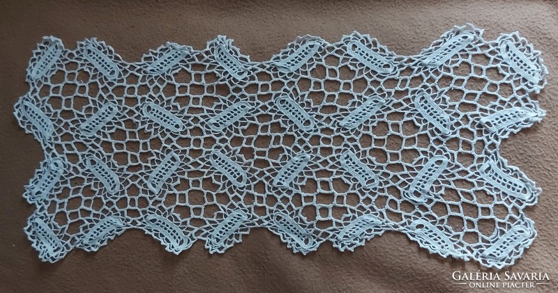 Old hand-crocheted white lace, tablecloth, running 47 x 20 cm