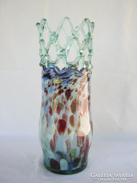 Retro ... Large glass vase with wavy openwork decoration on top