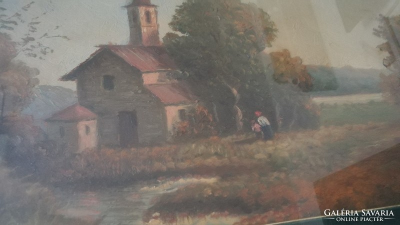 Landscape with church, oil, wood 47x63 cml (Italian v Austrian painter) -