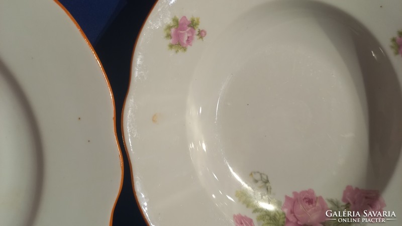 Régi Zsolnay világos rózsaszín rózsás narancsos szìnű lüszter máz csíkkal díszített tányérok