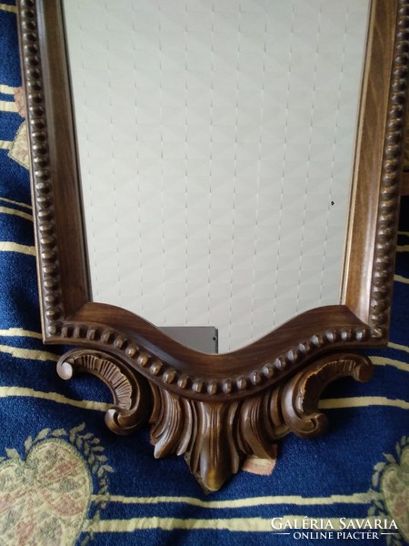 Old neo-baroque wall mirror with oak frame, rarer shape!