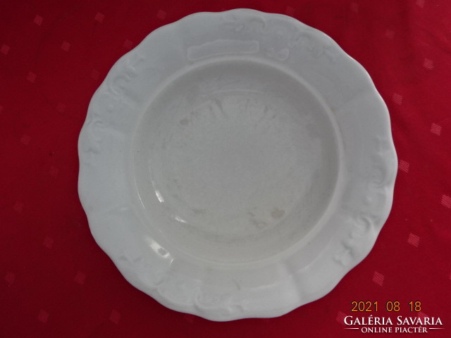 Zsolnay porcelain, deep plate with a white printed pattern, diameter 23.5 cm. Jokai.