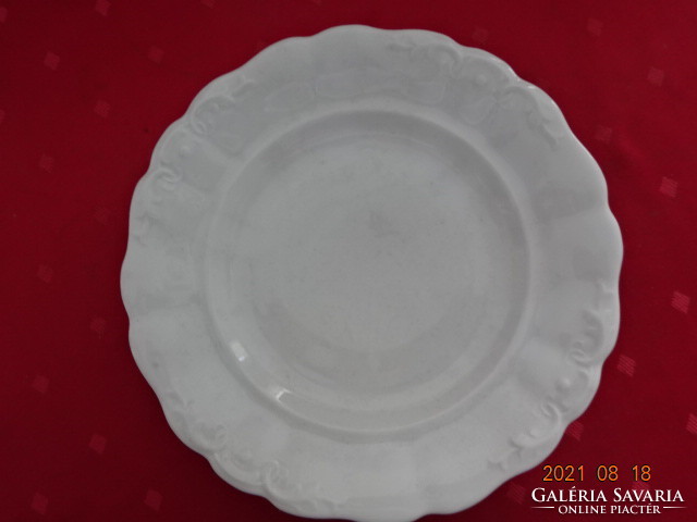 Zsolnay porcelain flat plate, antique, printed pattern, white, diameter 24.5 cm. Jokai.