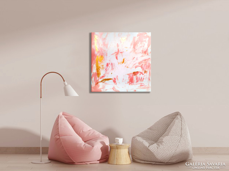 Vörös Edit - Pink Gold Passion N52 Modern Abstract 80x80cm