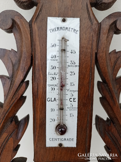 Antik dúsan faragott ónémet fali hőmérős barométer működő 4416