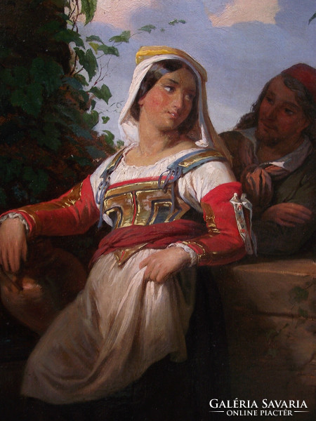 Gerolamo Indunonak tulajdonítva (1825-1890) Udvari jelenet, fiatal lány udvarlójával