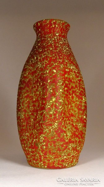 1F594 Narancssárga okker jelzett iparművészeti kerámia váza 29.5 cm