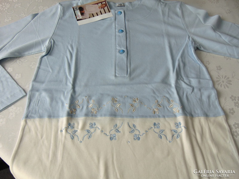 100 % pamut női pizsama S méret krém / kék