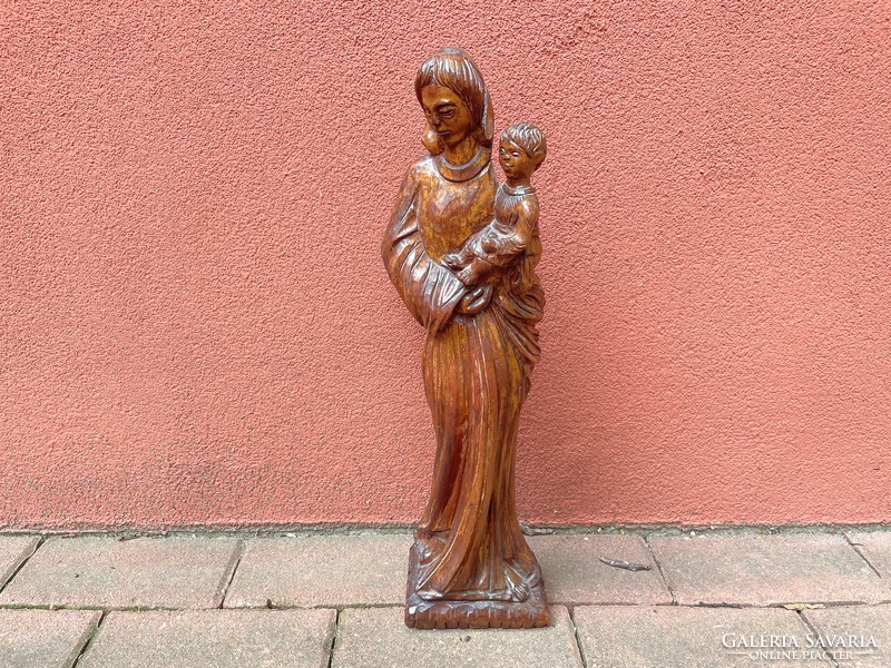 Szűz Mária gyermekével Jézussal fa szobor faragás 47cm