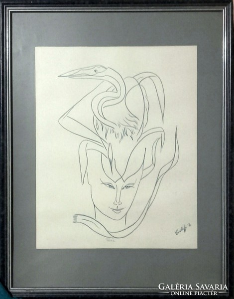 Pima díjas művésztől, tanúsítvánnyalT áncok c. grafika, 60x45cm. Károlyfi Zsófia (1952)
