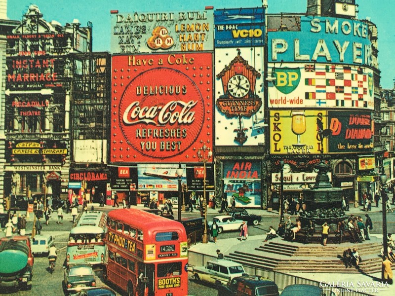 Retro, vintage, régi, angol, színes postatiszta képeslap London, Piccadilly Circus 1970-es évek