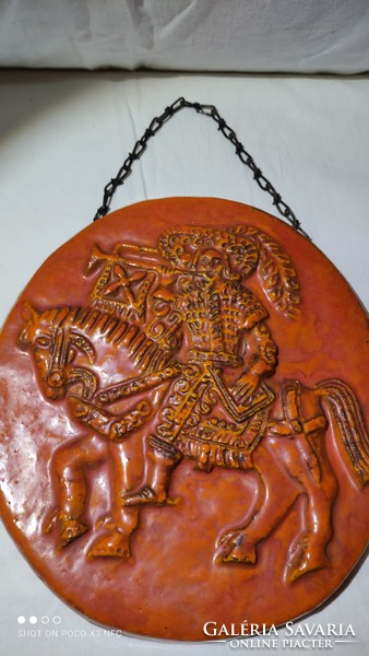 Jelzett kerámia lovas vitéz fali dísz fali kép