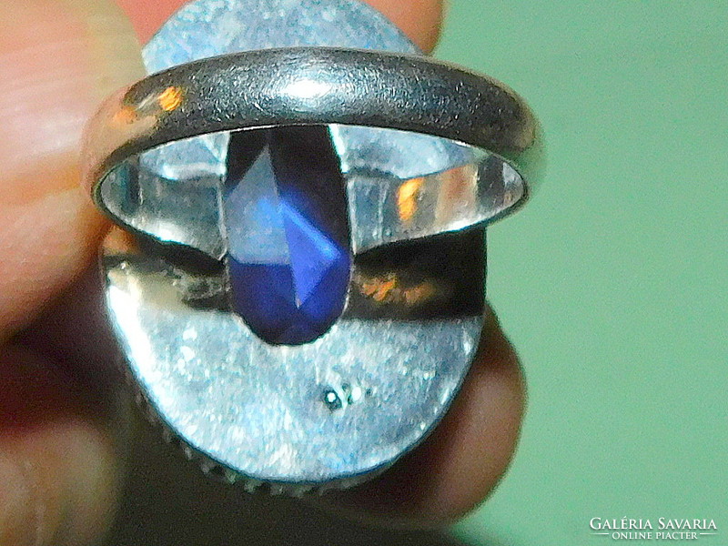 London Kék Zafír Mest. köves Tibeti Ezüst Díszes Gyűrű  10-es 62-es méret
