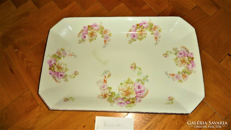 Szögletes porcelán  szendvics vagy húsos  virág mintás  vastag, súlyos tál.   30x48 cm