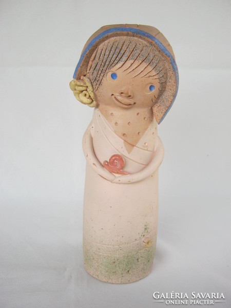Retro ... Marked applied art pottery little girl with snail