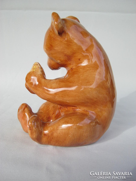 Retro ... Bodrogkeresztúr ceramic figurine nipp teddy bear with honey