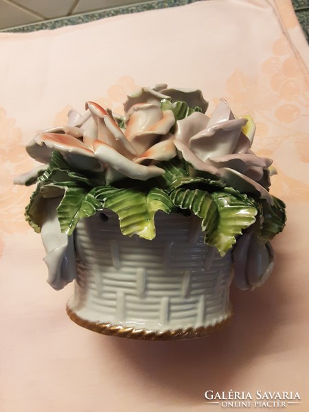 2 pcs beautiful cluj romanian large porcelain rose flower basket