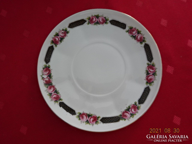 Zsolnay porcelán teáscsésze alátét, antik, pajzspecsétes, rózsa mintás, átmérője 14,5 cm. Vanneki.