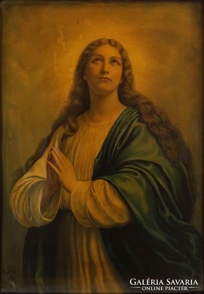 1F861 Hatalmas antik PAOLO olajnyomat Szűz Mária szent kép 120 x 90 cm