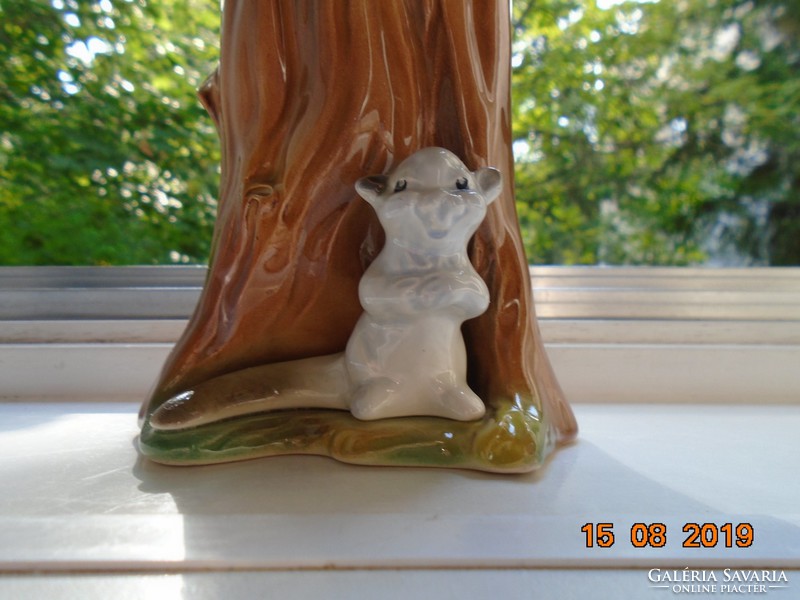 Figurális hermelinnel  angol HORNSEA  vintage "fakéreg" váza