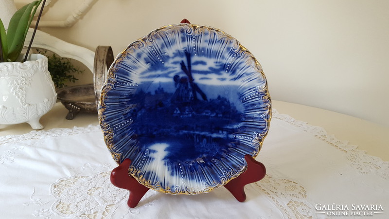 Antique cobalt blue richly patterned bowl and plate with gold border